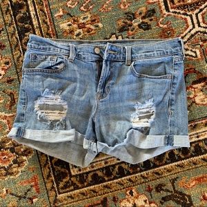Mid-Rise Distressed Denim Jean Shorts